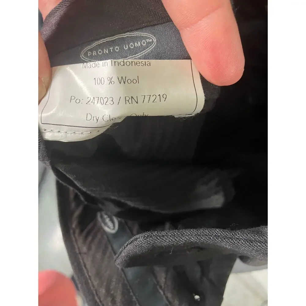 Pronto Uomo Platinum Black‎ Wool Suit 42L Jacket 35W Pants Career Professional